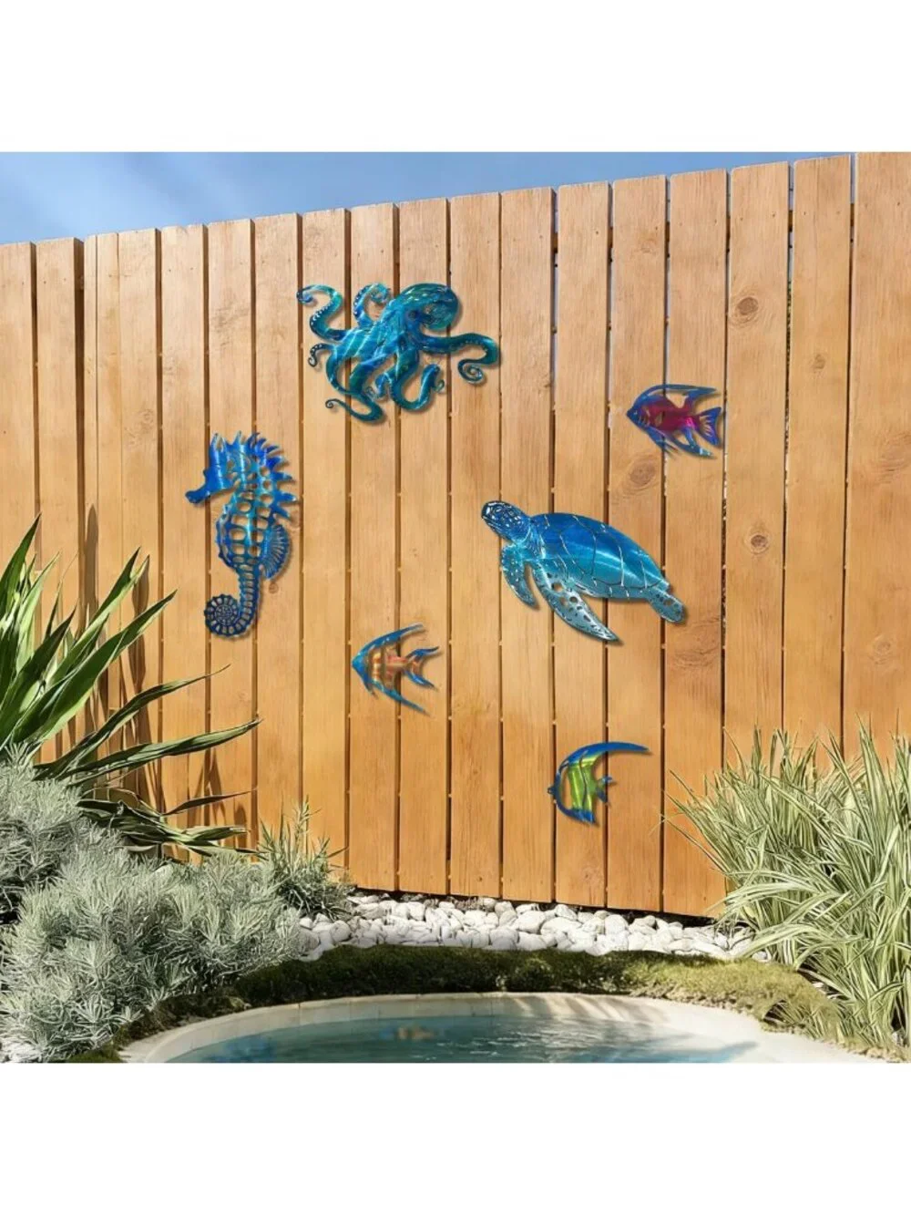 Coastal Ocean Beach Metal Wall Art - 3PCS School of Fish Sculptures, Home Decor